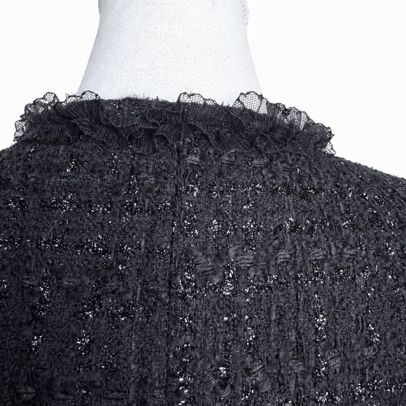 Kenneth Cole Reaction Black Metallic Tweed Jacket | Ruffle Trim - Picture 3 of 4